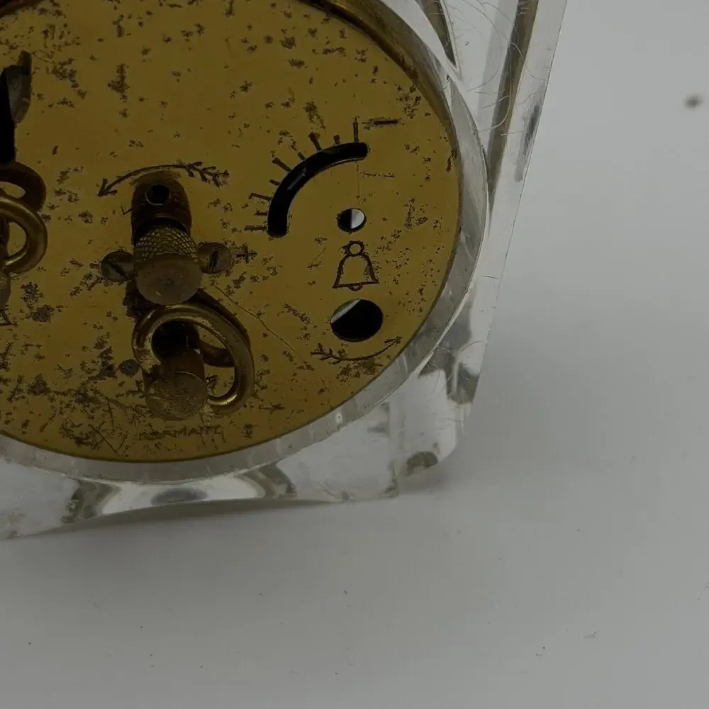 Waltham Alarm Clock Mechanical Clear Lucite Case Brass Germany Parts Display